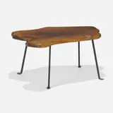 Coffee table by Lila Swift and Donald Monell, c. 1955, walnut, wrought iron, sold Feb 2023