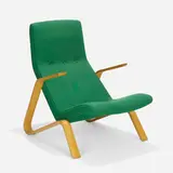Grasshopper lounge chair by Eero Saarinen, 1948, laminated birch, upholstery, sold Feb 2023