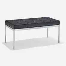 Bench by Florence Knoll, leather, chrome-plated steel, sold Feb 2023
