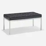 Bench by Florence Knoll, leather, chrome-plated steel, sold Feb 2023