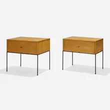 Planner Group cabinets model 1500-15, pair by Paul McCobb, 1952, maple, enameled steel, sold Feb 2023
