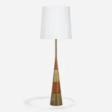 Tony Paul, Floor lamp, c. 1955, walnut, brass, parchment