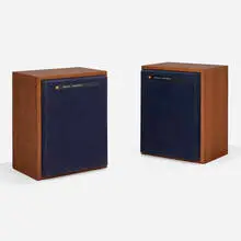 Jbl, Speakers model 4333, pair, c. 1975, walnut veneer, cloth, enameled aluminum