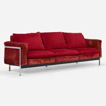 Robert Haussmann, Sofa, model RH 302, chrome-plated steel, upholstery