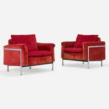 Robert Haussmann, Lounge chairs model RH 302, pair, upholstery, chrome-plated steel