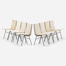 Allan Gould, Dining chairs, set of eight, c. 1950, enameled steel, cotton cord