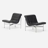 New York lounge chairs, pair by Ross Littell and Douglas Kelley William Katavolos, chrome-plated steel, leather, sold Feb 2023