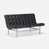 New York settee by Ross Littell and Douglas Kelley William Katavolos, chrome-plated steel, leather, sold Feb 2023
