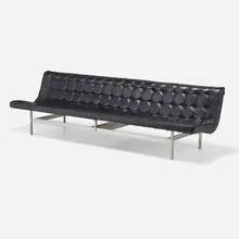 New York sofa by Ross Littell and Douglas Kelley William Katavolos, chrome-plated steel, leather, sold Feb 2023