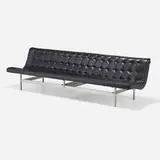 New York sofa by Ross Littell and Douglas Kelley William Katavolos, chrome-plated steel, leather, sold Feb 2023