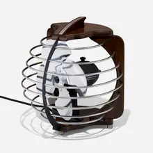 Royal Rochester, Oscillating table fan, c. 1937, chrome-plated steel, craquelure-enameled steel, stained wood