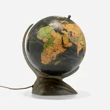 Replogle Globes, Illuminated globe, c. 1936, enameled cast aluminum, applied paper over glass, enameled steel