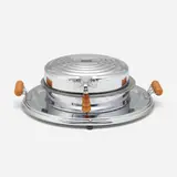Manning Bowman & Co., Superlectric waffle iron, c. 1935, chrome-plated steel, Bakelite, glass, aluminum