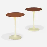 Eero Saarinen, Tulip occasional tables model 160W, pair, walnut, enameled steel
