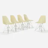 DSRs, set of five by Charles and Ray Eames, molded fiberglass, zinc-plated steel, rubber, plastic, sold Feb 2023