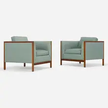 Stow & Davis, Lounge chairs, pair, c. 1965, upholstery, walnut