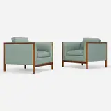 Stow & Davis, Lounge chairs, pair, c. 1965, upholstery, walnut