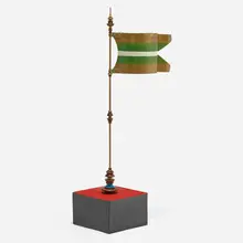Charles and Ray Eames, Flag from the IBM Pavilion, New York World's Fair, c. 1964, enameled steel, turned and lacquered wood