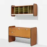Custom CSS (Comprehensive Shelving System) by George Nelson & Associates, 1959, walnut, laminate, aluminum, lacquered wood, sold Feb 2023