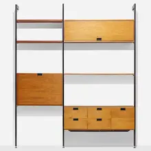 George Nelson & Associates, CSS (Comprehensive Shelving System), 1959, walnut, enameled aluminum, aluminum, laminate, plastic