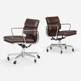 Charles and Ray Eames, Soft Pad Management chairs, pair, leather, aluminum, enameled steel