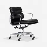 Soft Pad Management chair by Charles and Ray Eames, leather, aluminum, sold Feb 2023