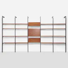 George Nelson & Associates, CSS (Comprehensive Shelving System), 1959, walnut, enameled aluminum, aluminum