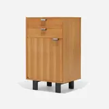 Cabinet, model 4612 by George Nelson & Associates, walnut, chrome-plated brass, lacquered walnut, sold Feb 2023