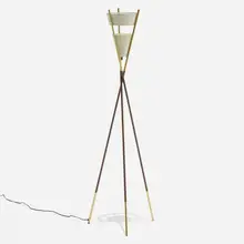 Gerald Thurston, Floor lamp, c. 1955, enameled and perforated steel, brass