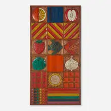 Forms + Surfaces, Custom wall panel (from the Wood Graphics series), c. 1975, redwood, acrylic