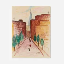 New York Street #2 by Gershon Benjamin, 1943, watercolor on paper, sold Jan 2023