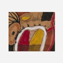 Charles Searles, Abstraction with Red, Yellow and White, 1989, ink and gouache on brown paper