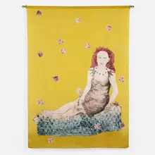 Sitting with a Snake by Kiki Smith, 2007, digital acid-based inkjet dyes on silk charmeuse, sold Jan 2023