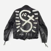 Leather jacket by Julian Schnabel, 1991, hand-painted leather, chrome-plated steel, sold Jan 2023