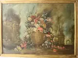Italian School, Flowering Urn in Garden with Architectural Landscape