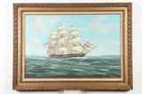 Ronald Joseph Reillo, the USS Constitution Portrait of a three-masted ship flying an American flag, Oil on canvas