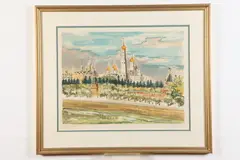 Yves Brayer, The Kremlin in Moscow, colored lithograph pencil signed to lower right corner and with a notation it is the "Epreuve d'artiste" (artist proof) to the lower left corner, within a gilt frame, The Kremlin in Moscow, colored lithograph pencil signed to lower right corner and with a notation it is the "Epreuve d'artiste" (artist proof) to the lower left corner, with