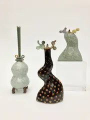 Adrian Saxe, Two "cactus" oil lamps and a flower vase, Oil lamps signed "Saxe" and dated 1979 and 1978