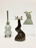 Adrian Saxe, Two "cactus" oil lamps and a flower vase, Oil lamps signed "Saxe" and dated 1979 and 1978