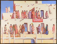 Waiting for the Taos Deer Dance by American School, Oil on canvas, sold Feb 2022