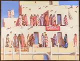 American School, Waiting for the Taos Deer Dance, Oil on canvas