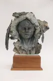 Nicholas D. Moffett, Native American Figure, 1992, Bronze statue stands on a black marble base which is on a wood stand that turns to display the piece in its best
