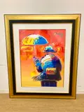 Peter Max, Umbrella Man on Red, Mixed media: oil on lithographed paper