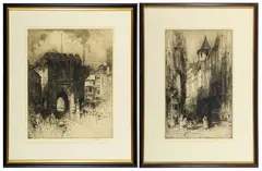 Hedley Fitton, A Pair of Engravings: "Rue St Romain, England. - largest etching: 17 x 13 in; frame: 20 x 24 in