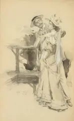 Albert Edward Sterner, The Courtship, Graphite and ink wash on paper