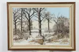 J.F. Adam, Ring Necked Pheasant in Snowy Landscape, Oil on canvas