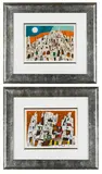 Harry Guttman, A pair of Red Sky Cityscapes, A pair of Red Sky Cityscapes, limited edition seriolithographs hand numbered (218 and 326