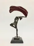 Aldo Vitaleh, Woman with Red Scarf, Bronze with dark brown patina, muted silver wash highlights, and red-washed scarf