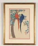 Ohara Koson, Two Macaws, Woodblock print signed and sealed "Shoson" and likely published by Watanabe Shozaburo