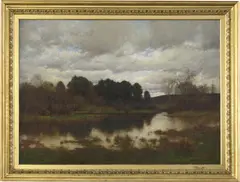 William Merritt Post, New England Landscape with Stream, Oil on canvas